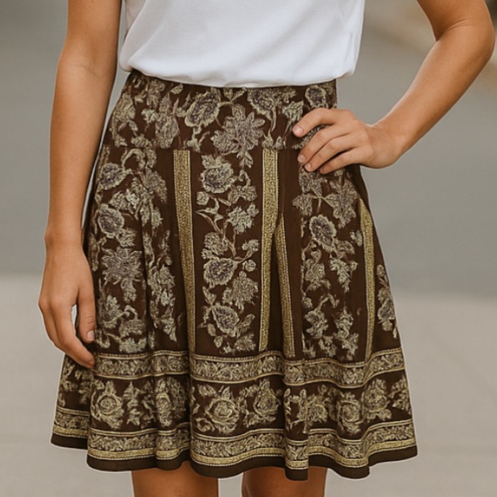 Esprit Brown Floral Print Skirt Tulle Boho Womens Size 12 Bohemian Layering Mini
